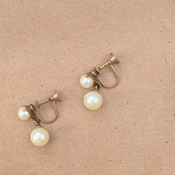 Jewelry - Vintage 1940's Pearl Bead Drop Earrings, Screw Back